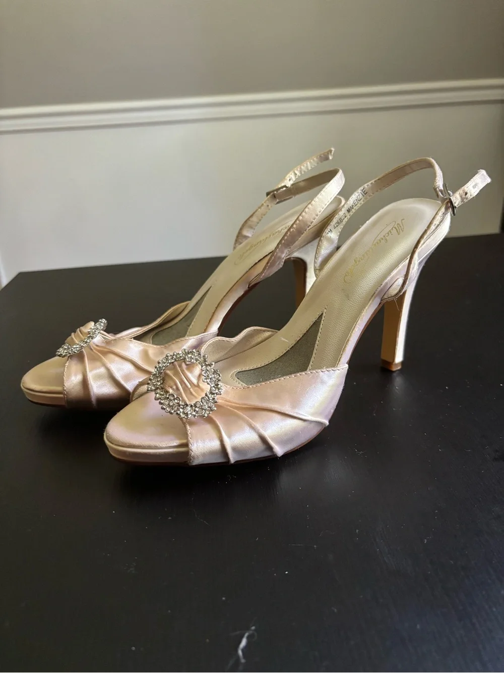 kenzie Rose Gold Satin Heeled Sandals with Crystal Buckles Bridesmaid Heels